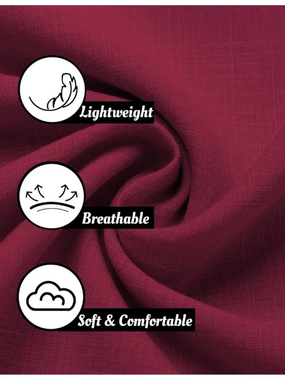 Men's Wine Red Classic Beach Linen Sleeve Casual Imported Button Dow Shirt